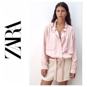 NWT Zara Pocketed Flowy Jacket in Pale Pink, Size Medium
